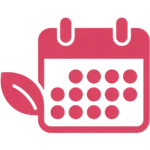 freepik flat icon of a calendar with a small leaf growing from corner simple bold fuchsia e8336e lines white 0050