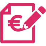 freepik minimalist flat icon bold fuchsia e8336e stroke white square canvas simplified document with pencil crossing euro symbol no shadows 0002