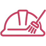 freepik minimalist flat icon hard hat helmet with small broom thick fuchsia e8336e lines on white no shadows square 0001