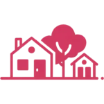 freepik minimalist flat icon house and small building side by side with tree between bold single fuchsia e8336e lines white square 0048