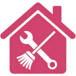 freepik minimalist flat icon simple bold fuchsia e8336e house with wrench and broom crossed inside single color white square 0004