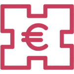 freepik minimalist flat icon simple bold lines single color fuchsia pink e8336e on white background no gradients no shadows no text square format icon style a floor plan blueprint with a euro sym 0029