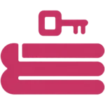 freepik minimalist flat icon simple bold lines single color fuchsia pink e8336e on white background no gradients no shadows no text square format icon style a folded bed sheet with a small house 0064