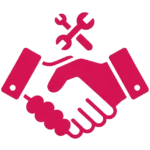 freepik minimalist flat icon simple bold lines single color fuchsia pink e8336e on white background no gradients no shadows no text square format icon style a handshake with a small tools icon ab 0003