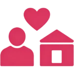 freepik minimalist flat icon simple bold lines single color fuchsia pink e8336e on white background no gradients no shadows no text square format icon style a person silhouette and a small buildi 0066