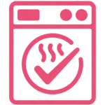 freepik minimalist flat icon washing machine featuring checkmark and three steam lines single fuchsia e8336e on white bold strokes square 0065