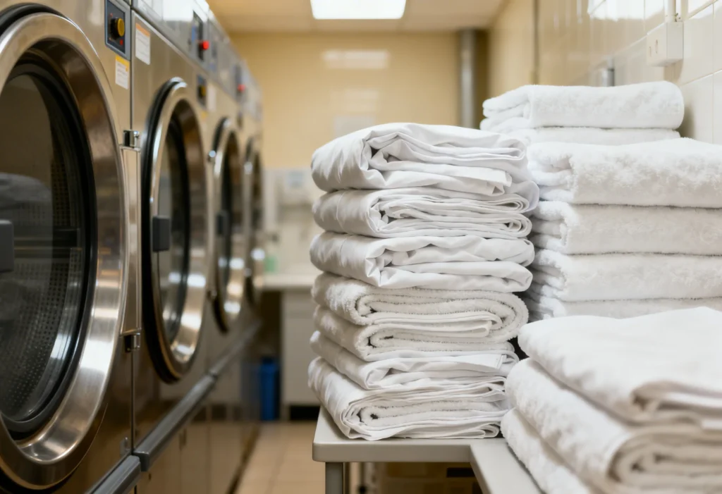 freepik professional photo realistic. neatly folded white bed sheets and towels stacked in a clean laundry room with warm lighting. fresh clean and professional atmosphere. no people. high qualit 0057 freepik professional photo realistic. neatly folded white bed sheets and towels stacked in a clean laundry room with warm lighting. fresh clean and professional atmosphere. no people. high qualit 0057