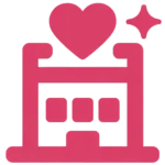freepik simple boldline square icon of a small office building with heart and small sparkle above solid fuchsia e8336e on white 0045