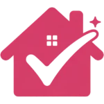 freepik simple boldlined fuchsia e8336e house icon with integrated checkmark and small sparkle flat single color white square 0027